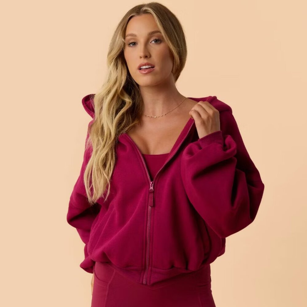NWT Blogilates Marshmallow Full Zip Hoodie - Burgundy Raspberry - Picture 3 of 7